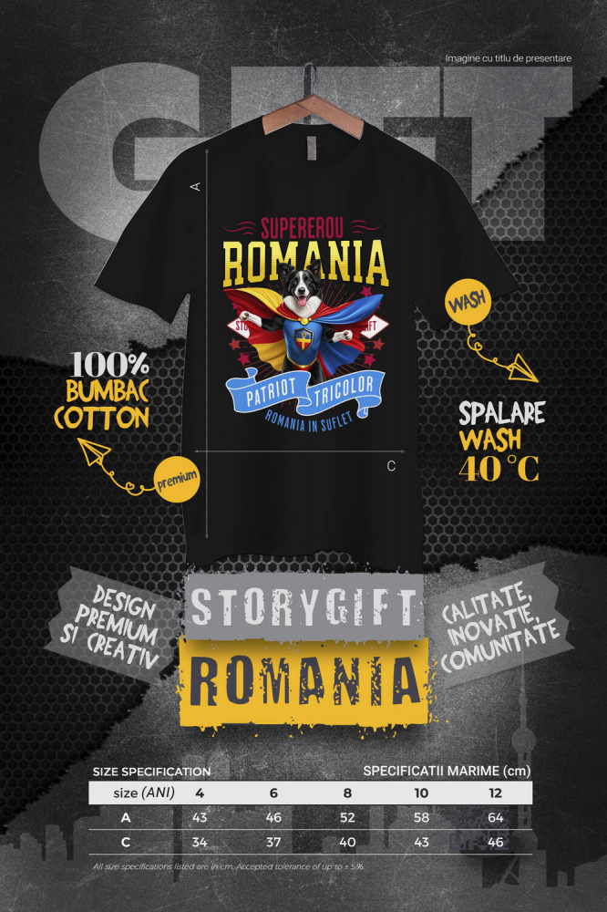 Tricou Femei, Barbati, Copii, Fata, Baiat, Unisex Personalizat Border Collie în Costum de Căpitan România – Cadou Personalizat pentru Iubitorii de Câini [4]