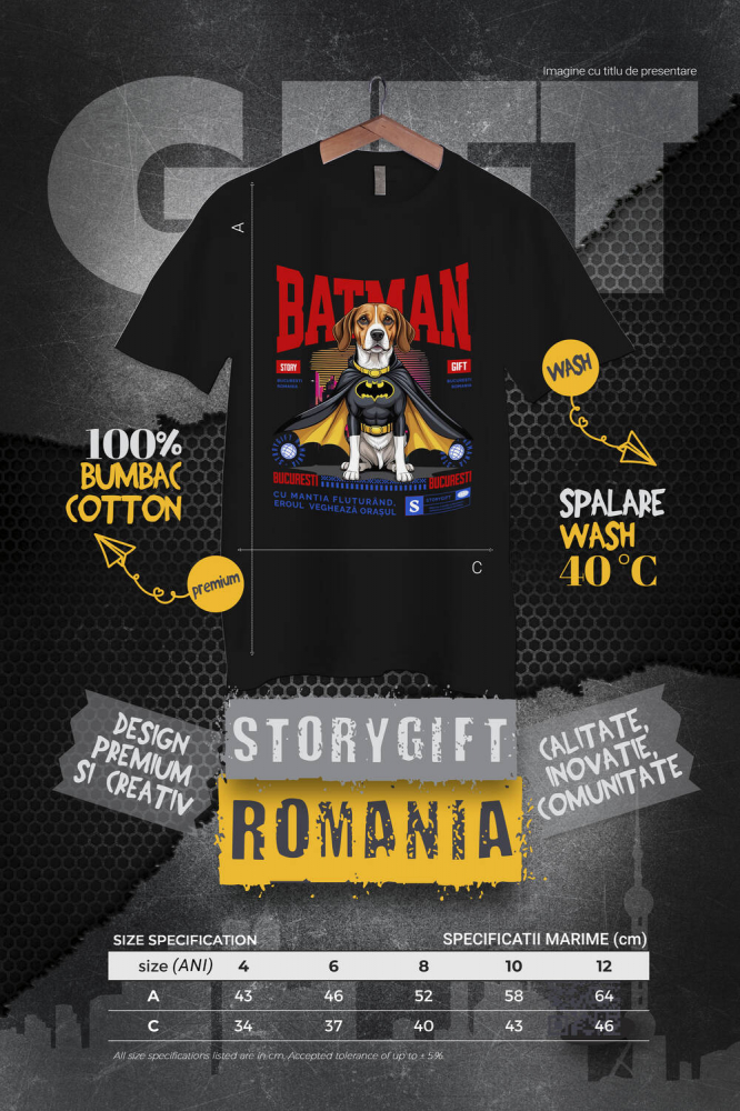 Tricou Femei, Barbati, Copii, Fata, Baiat, Unisex Personalizat Boxer În Costum de Batman – Câine Supererou pentru Copii și Iubitorii de Animale [4]