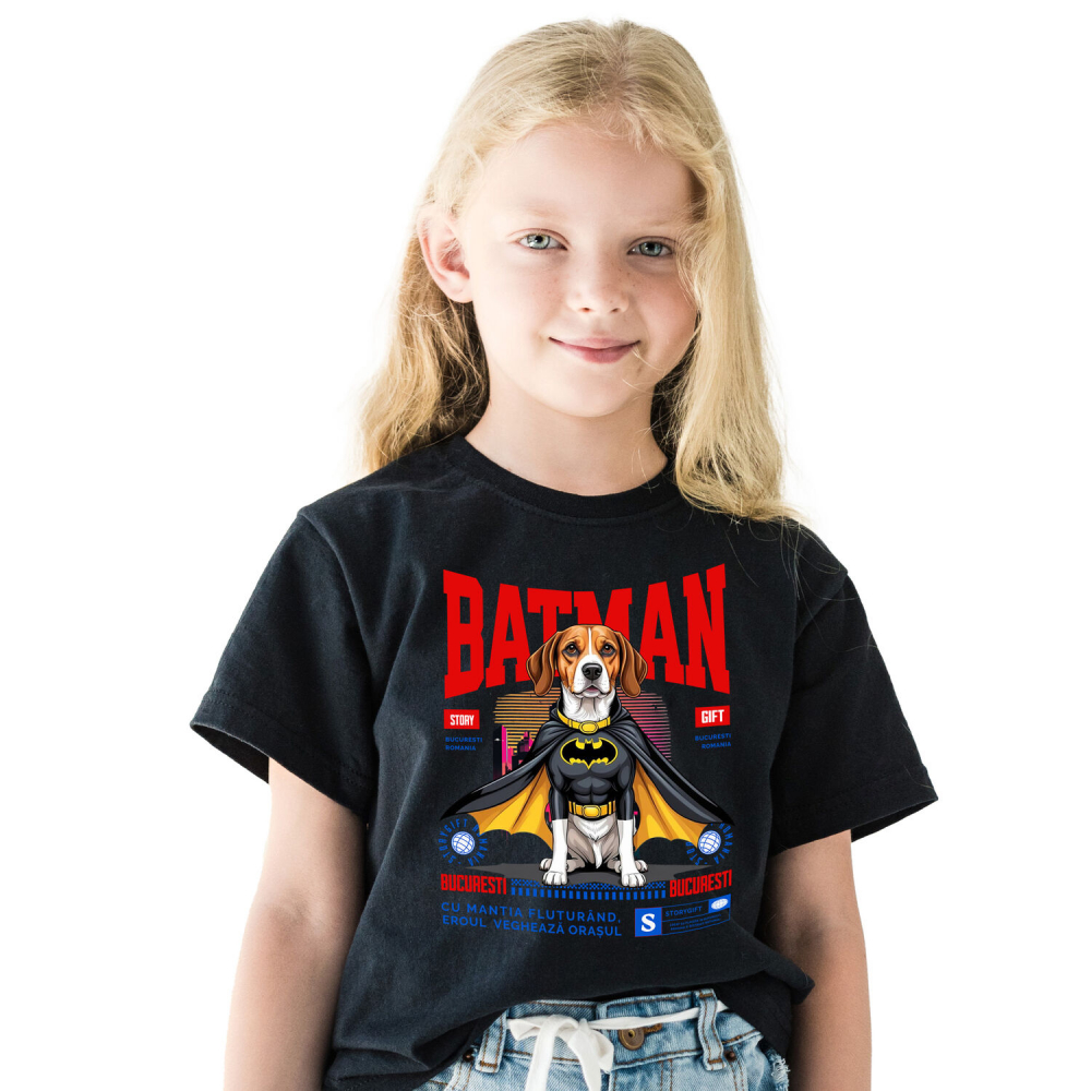 Tricou Femei, Barbati, Copii, Fata, Baiat, Unisex Personalizat Boxer În Costum de Batman – Câine Supererou pentru Copii și Iubitorii de Animale [1]