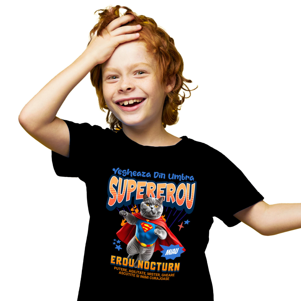 Tricou Femei, Barbati, Copii, Fata, Baiat, Unisex Personalizat Pisică British Shorthair în Costum de Superman – Cadouri Personalizate pentru Familie și Copii [1]