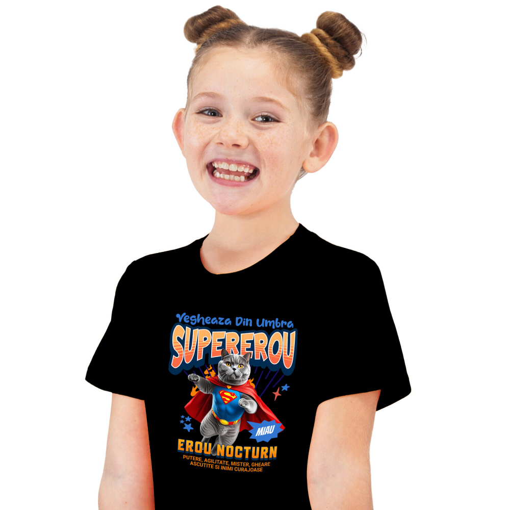Tricou Femei, Barbati, Copii, Fata, Baiat, Unisex Personalizat Pisică British Shorthair în Costum de Superman – Cadouri Personalizate pentru Familie și Copii [2]