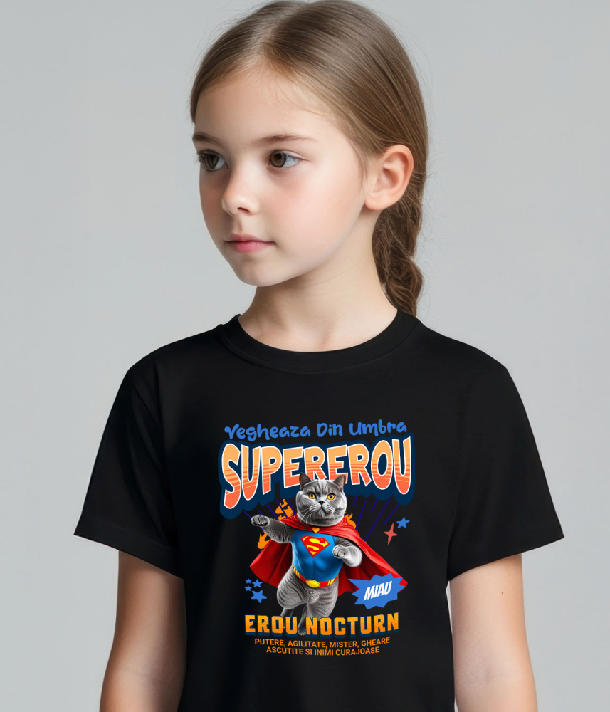 Tricou Femei, Barbati, Copii, Fata, Baiat, Unisex Personalizat Pisică British Shorthair în Costum de Superman – Cadouri Personalizate pentru Familie și Copii [3]