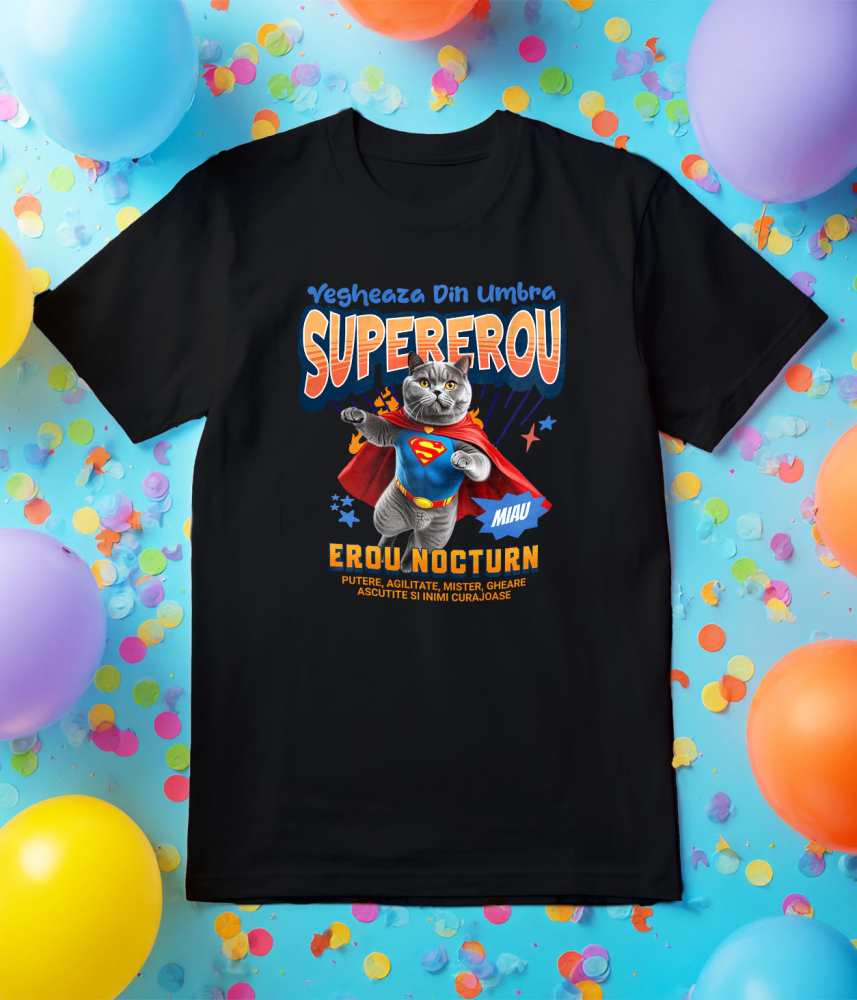 Tricou Femei, Barbati, Copii, Fata, Baiat, Unisex Personalizat Pisică British Shorthair în Costum de Superman – Cadouri Personalizate pentru Familie și Copii [5]