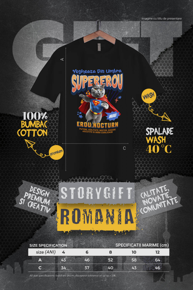 Tricou Femei, Barbati, Copii, Fata, Baiat, Unisex Personalizat Pisică British Shorthair în Costum de Superman – Cadouri Personalizate pentru Familie și Copii [4]