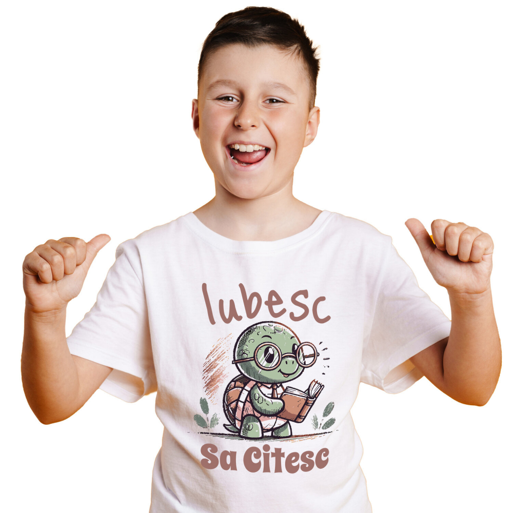 Tricou Femei, Barbati, Copii, Fata, Baiat, Unisex Personalizat Broască Țestoasă cu Carte și Ochelari de Soare | Iubesc Să Citesc [2]