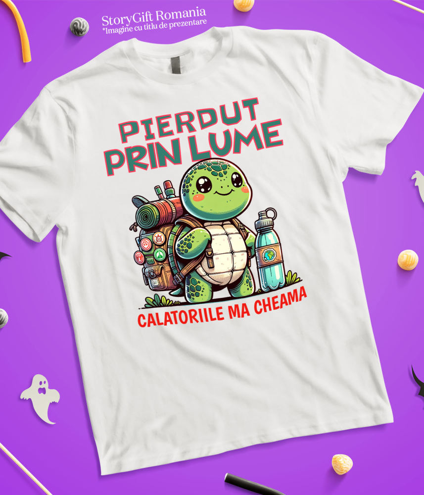 Tricou Femei, Barbati, Copii, Fata, Baiat, Unisex Personalizat "Broasca Țestoasă cu Rucsac și Apă – Călătoriile Mă Cheamă – Cadou Perfect pentru Aventuri în Natură" [5]