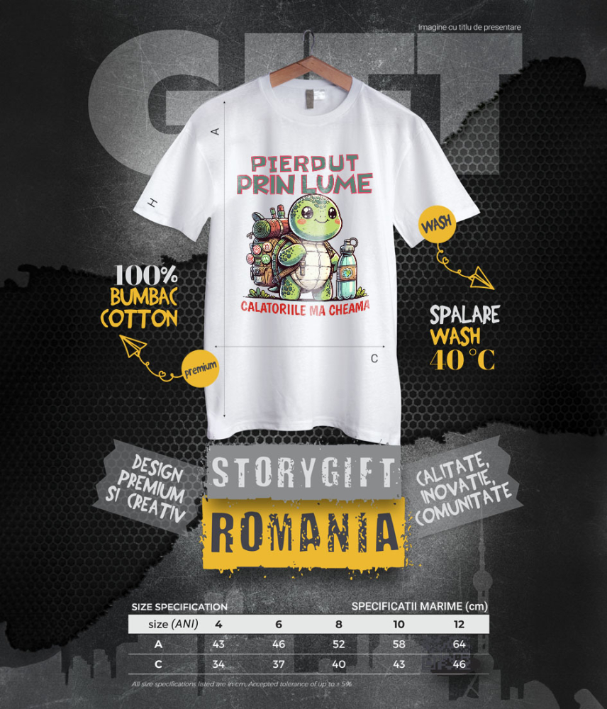 Tricou Femei, Barbati, Copii, Fata, Baiat, Unisex Personalizat "Broasca Țestoasă cu Rucsac și Apă – Călătoriile Mă Cheamă – Cadou Perfect pentru Aventuri în Natură" [6]