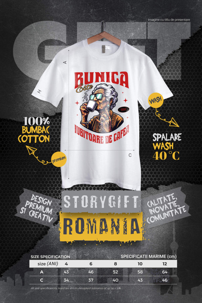 Tricou Femei, Barbati, Copii, Fata, Baiat, Unisex Personalizat „Cana Personalizată „Bunica Cool” – Cadou Ideal pentru Bunica Iubitoare de Cafea” [4]