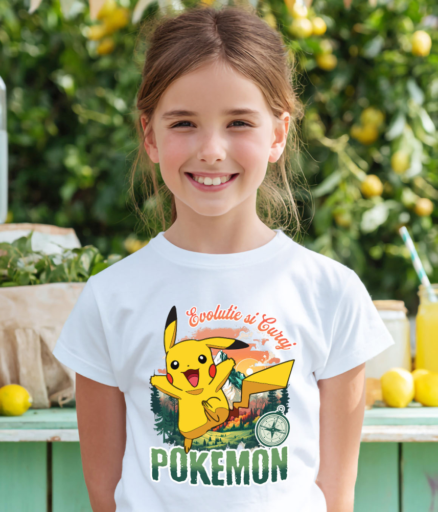 Tricou Copii cu Busola Fericirii si Pokemon: Drumul Spre Munte 100% Bumbac, Alb, 10 Ani [4]
