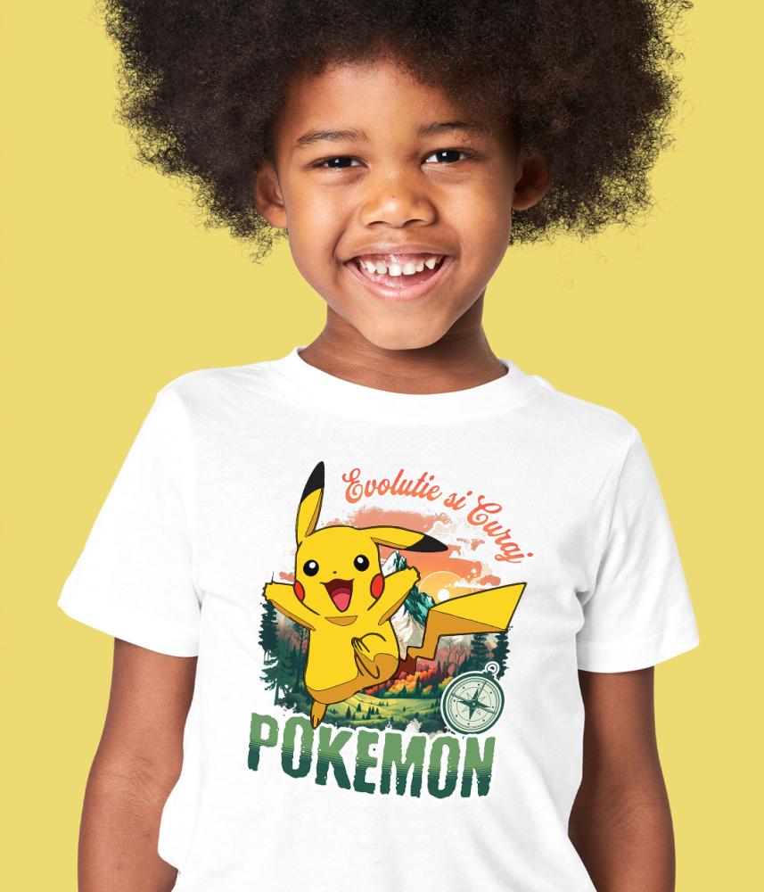 Tricou Copii cu Busola Fericirii si Pokemon: Drumul Spre Munte 100% Bumbac, Alb, 10 Ani [3]