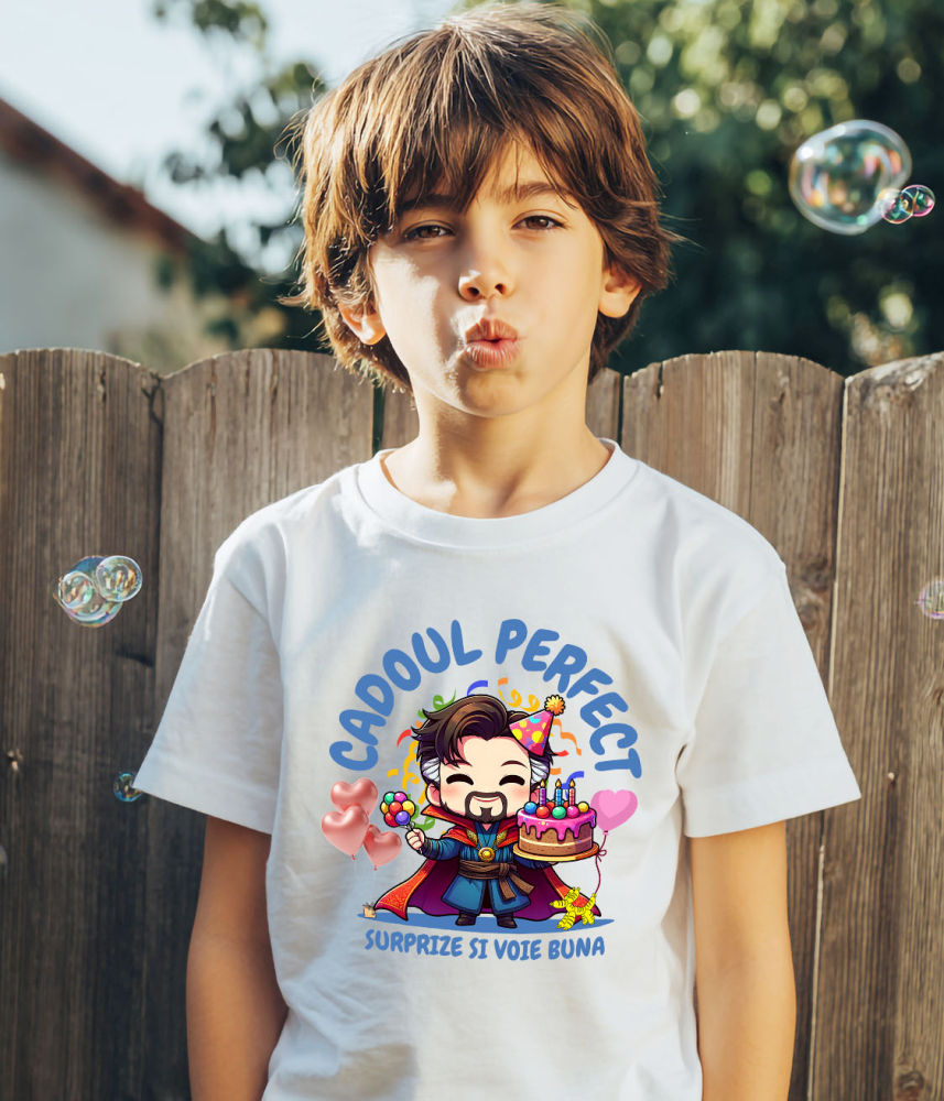 Tricou Copii cu Cadou si Tort Doctor Strange – Bucurie la Aniversare 100% Bumbac, Alb, 10 Ani [3]