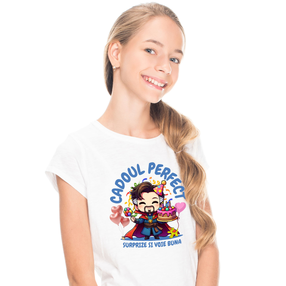 Tricou Copii cu Cadou si Tort Doctor Strange – Bucurie la Aniversare 100% Bumbac, Alb, 10 Ani [2]