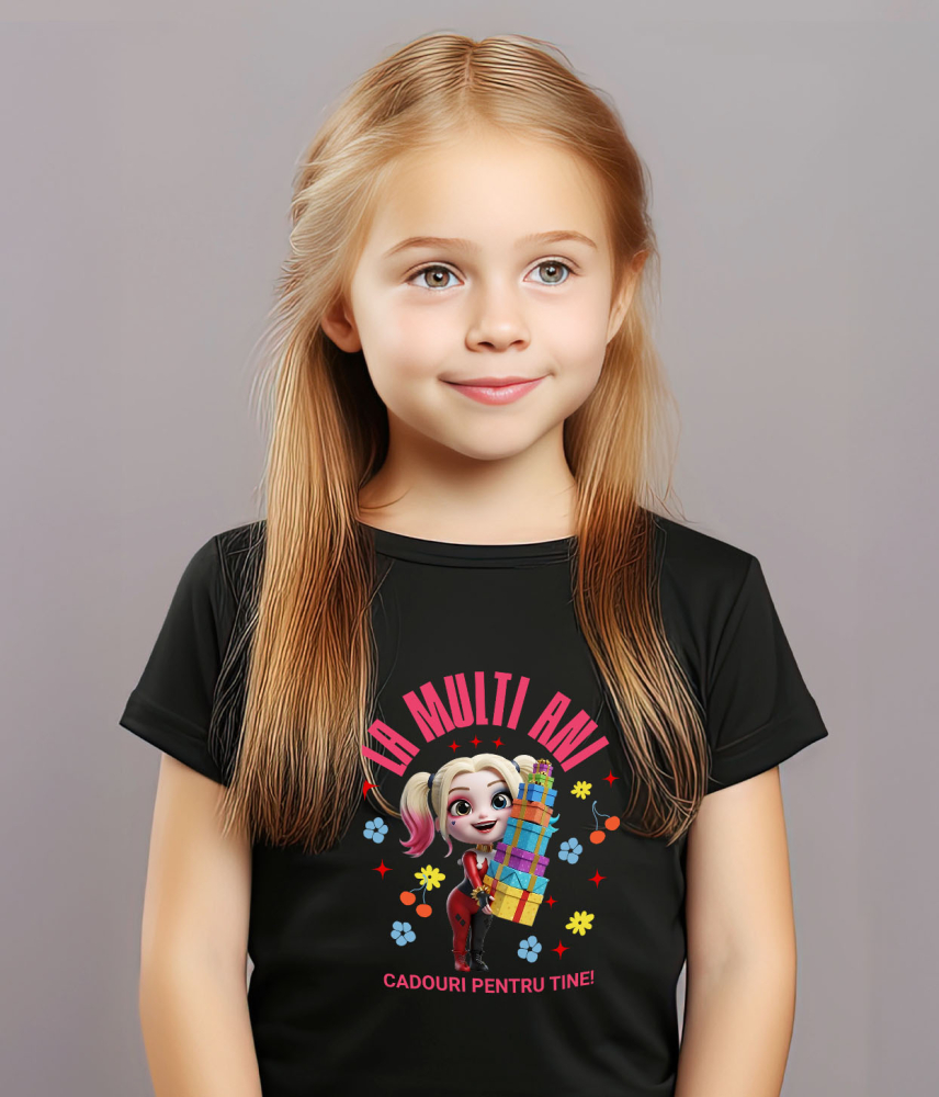 Tricou Copii cu Cadouri Harley Quinn pentru Aniversari si Zile de Nastere 100% Bumbac, Negru, 10 Ani [3]