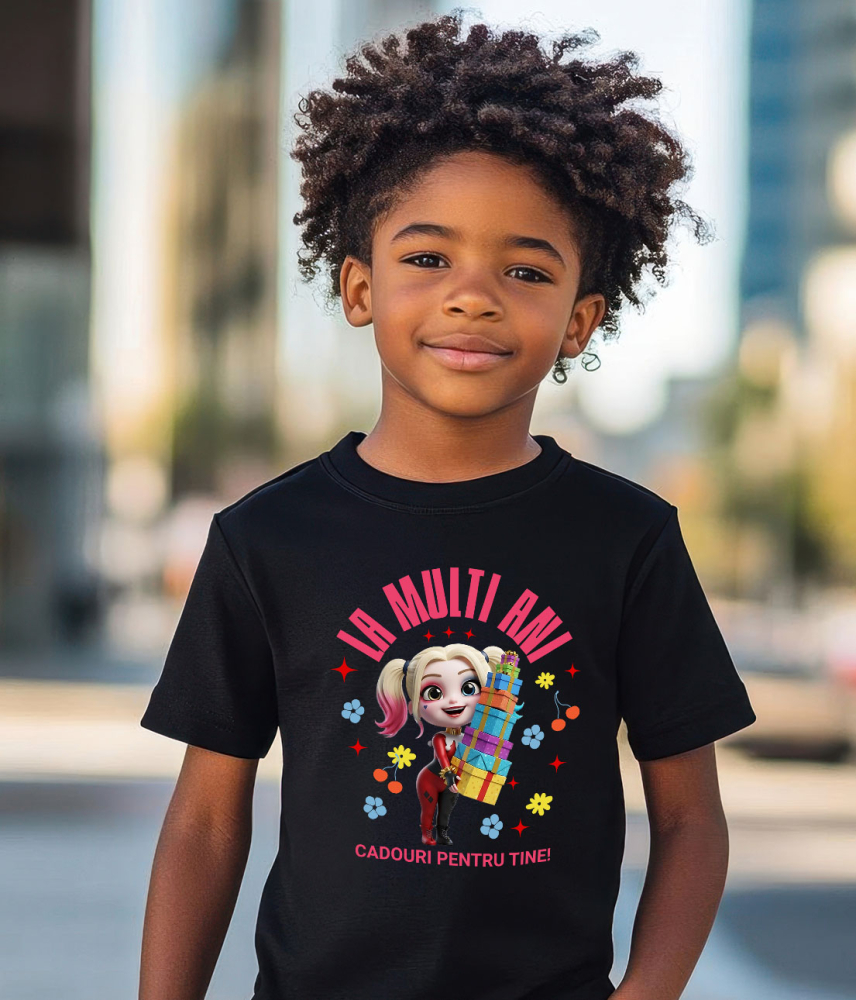 Tricou Copii cu Cadouri Harley Quinn pentru Aniversari si Zile de Nastere 100% Bumbac, Negru, 10 Ani [4]