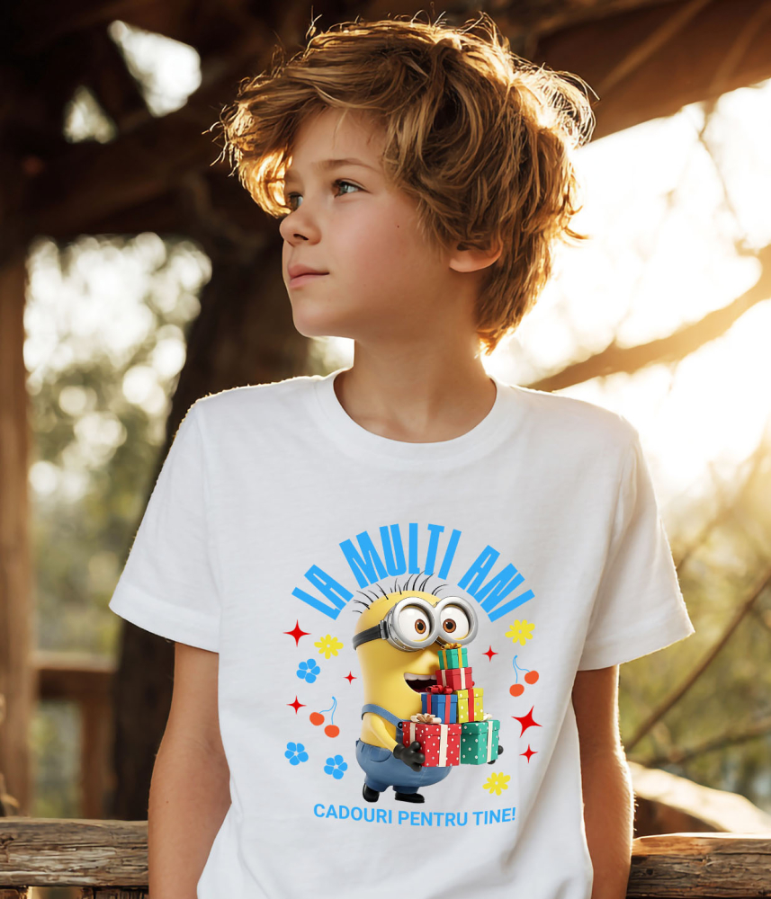 Tricou Copii cu Cadouri Minions pentru Zi de Nastere Speciala 100% Bumbac, Alb, 12 Ani [4]