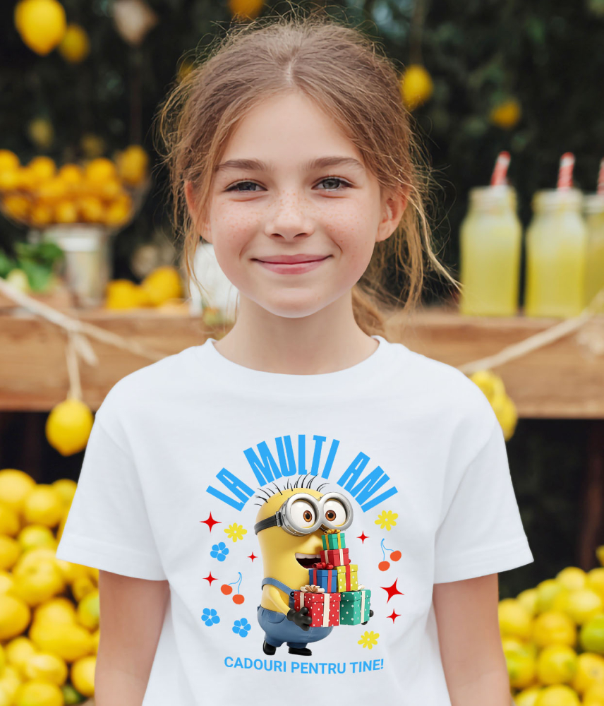 Tricou Copii cu Cadouri Minions pentru Zi de Nastere Speciala 100% Bumbac, Alb, 12 Ani [3]