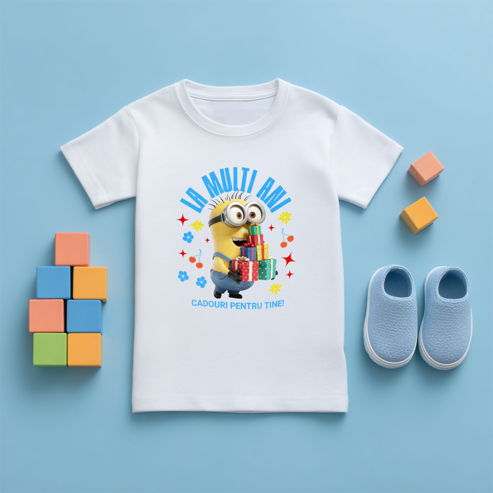 Tricou Copii cu Cadouri Minions pentru Zi de Nastere Speciala 100% Bumbac, Alb, 12 Ani [5]