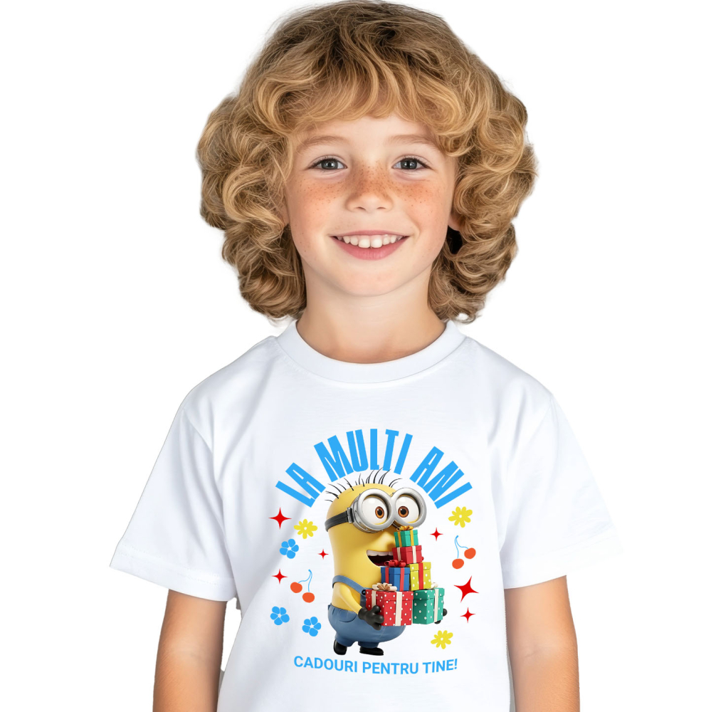 Tricou Copii cu Cadouri Minions pentru Zi de Nastere Speciala 100% Bumbac, Alb, 12 Ani [2]