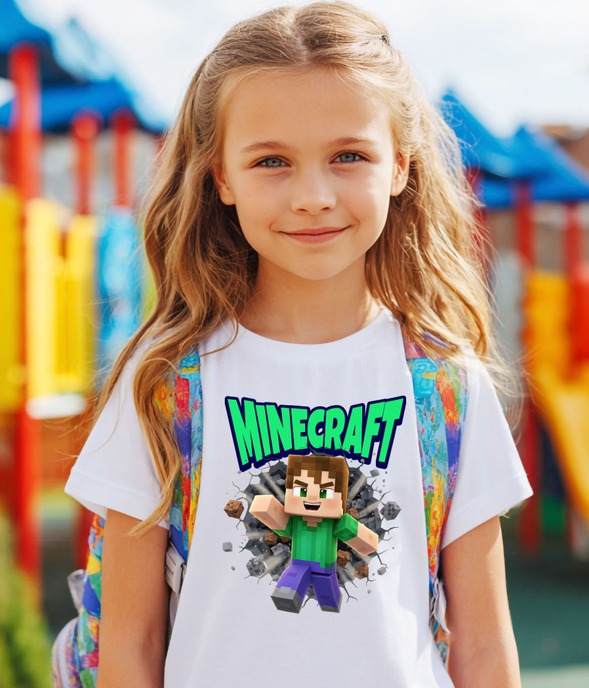 Tricou Copii cu Cadru de Poveste Minecraft Universul Tau 100% Bumbac, Alb, 6 Ani [3]