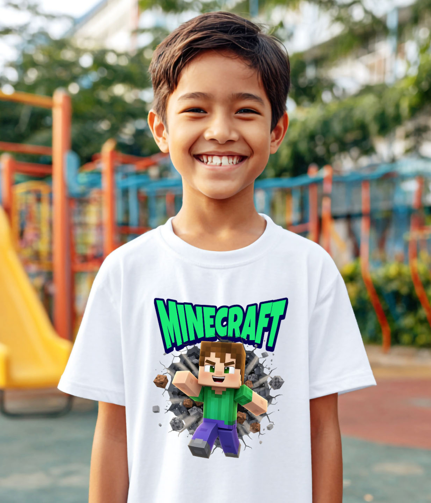 Tricou Copii cu Cadru de Poveste Minecraft Universul Tau 100% Bumbac, Alb, 6 Ani [4]