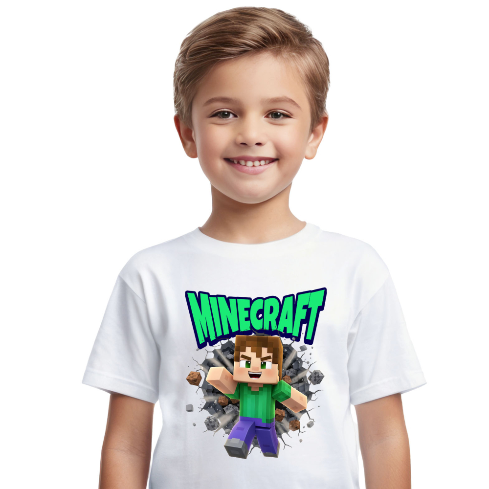 Tricou Copii cu Cadru de Poveste Minecraft Universul Tau 100% Bumbac, Alb, 6 Ani [2]