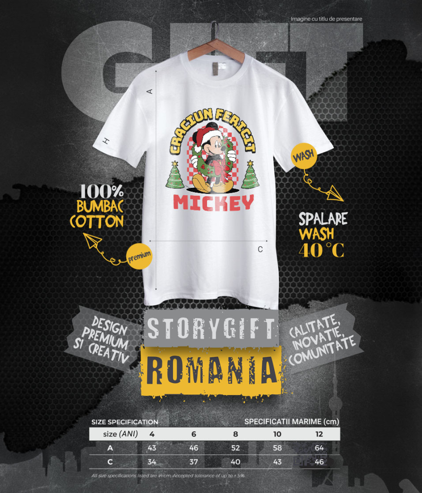 Tricou Copii cu Cadru Mickey Mouse Poveste de Craciun 100% Bumbac, Alb, 10 Ani [6]