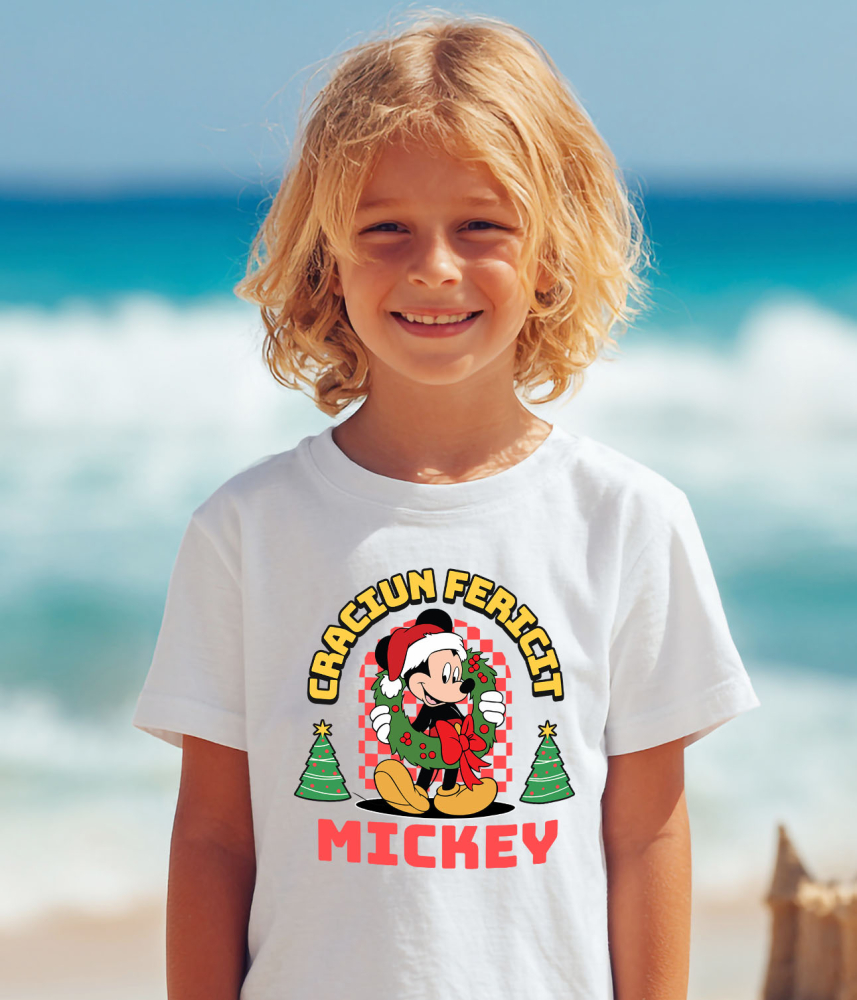 Tricou Copii cu Cadru Mickey Mouse Poveste de Craciun 100% Bumbac, Alb, 10 Ani [4]