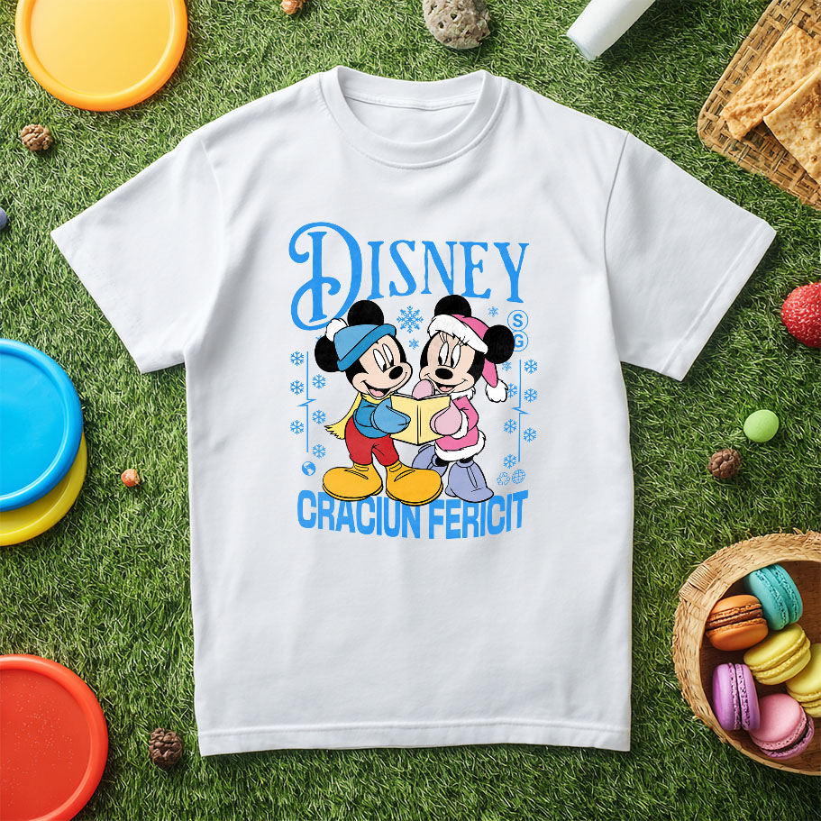 Tricou Copii cu Cadru Minnie si Mickey Poveste de Craciun 100% Bumbac, Alb, 6 Ani [5]