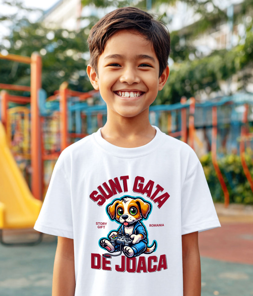 Tricou Femei, Barbati, Copii, Fata, Baiat, Unisex Personalizat Câine cu Manetă Jocuri Video „Sunt Gata de Joacă” - Cadou Personalizat pentru Familie și Prieteni [4]