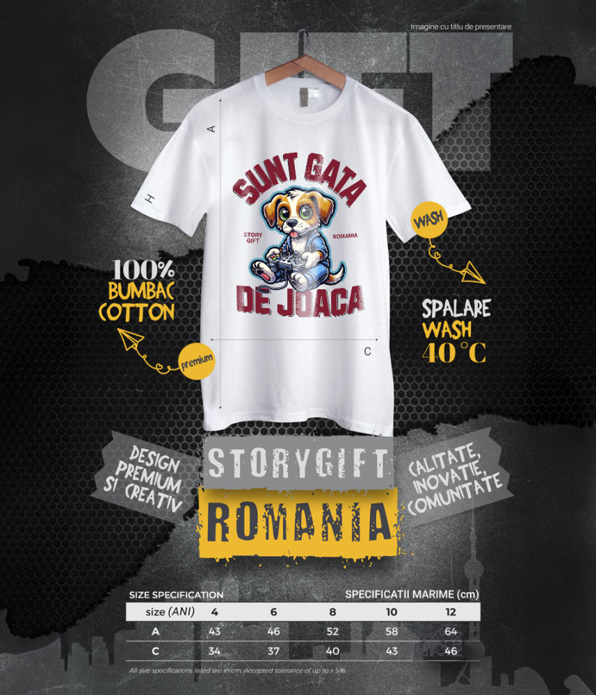 Tricou Femei, Barbati, Copii, Fata, Baiat, Unisex Personalizat Câine cu Manetă Jocuri Video „Sunt Gata de Joacă” - Cadou Personalizat pentru Familie și Prieteni [6]