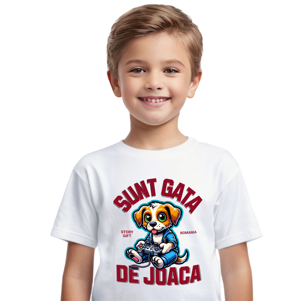 Tricou Femei, Barbati, Copii, Fata, Baiat, Unisex Personalizat Câine cu Manetă Jocuri Video „Sunt Gata de Joacă” - Cadou Personalizat pentru Familie și Prieteni [2]