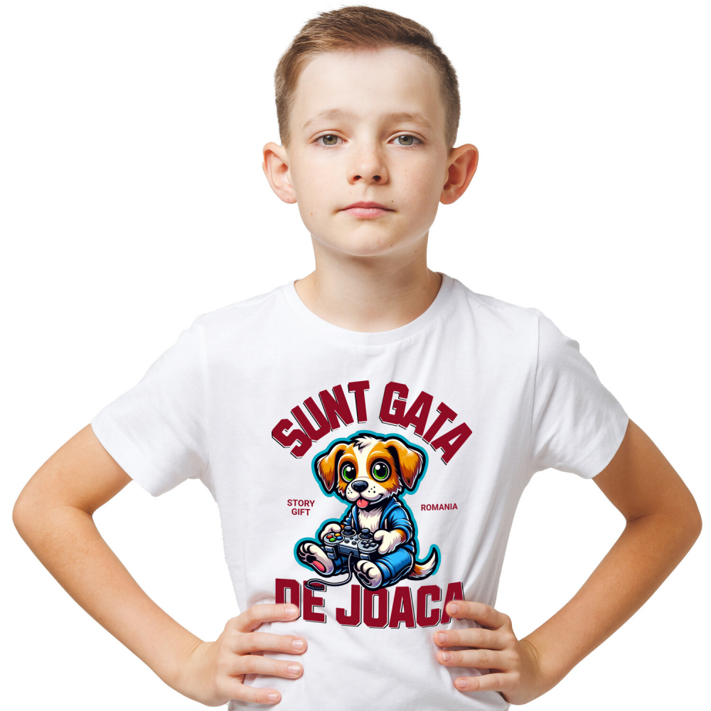 Tricou Femei, Barbati, Copii, Fata, Baiat, Unisex Personalizat Câine cu Manetă Jocuri Video „Sunt Gata de Joacă” - Cadou Personalizat pentru Familie și Prieteni [1]