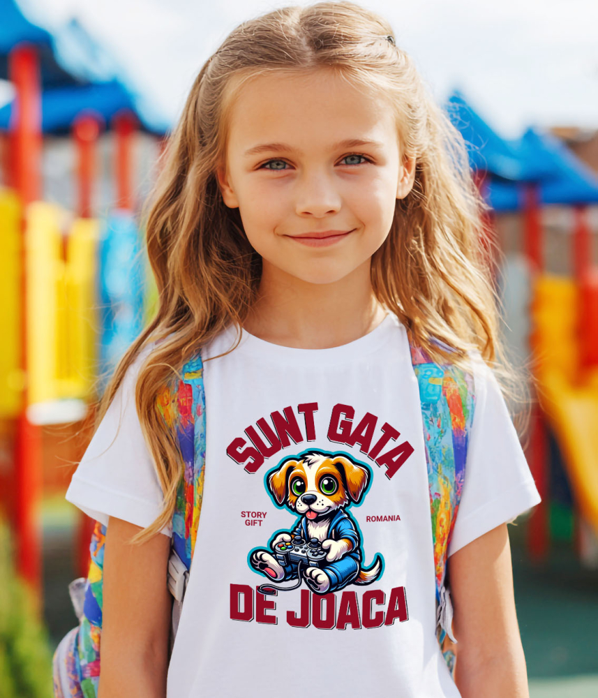 Tricou Femei, Barbati, Copii, Fata, Baiat, Unisex Personalizat Câine cu Manetă Jocuri Video „Sunt Gata de Joacă” - Cadou Personalizat pentru Familie și Prieteni [3]
