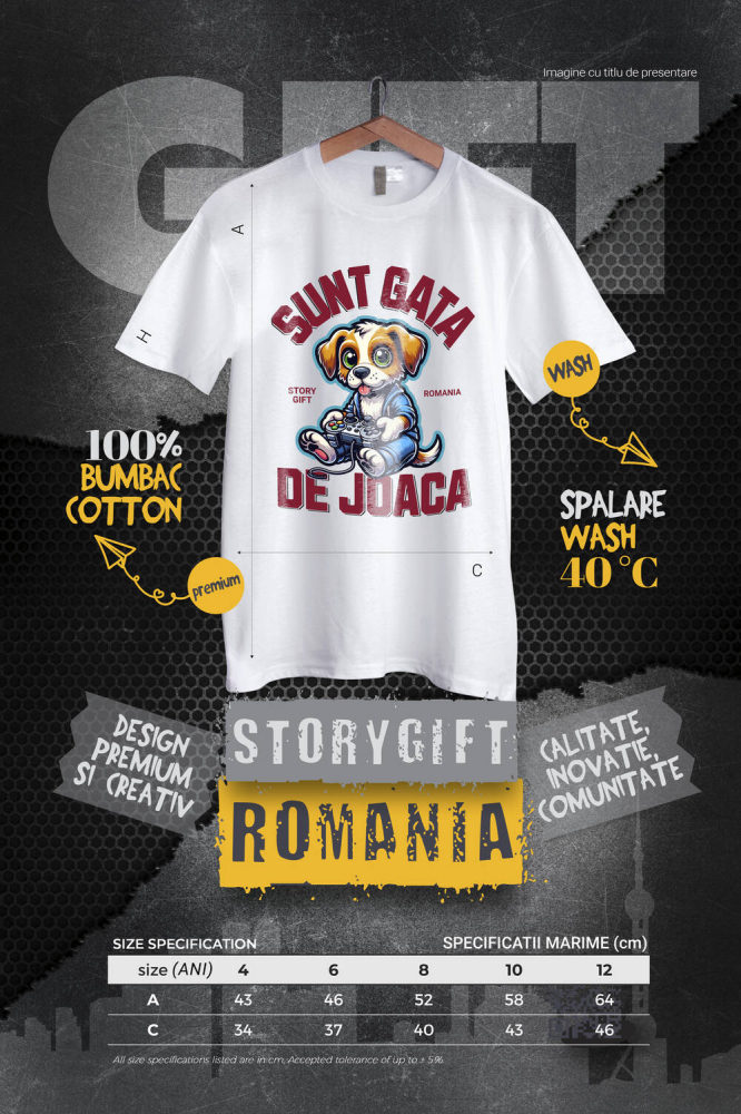 Tricou Femei, Barbati, Copii, Fata, Baiat, Unisex Personalizat Câine cu Manetă Jocuri Video „Sunt Gata de Joacă” - Cadou Personalizat pentru Familie și Prieteni [4]