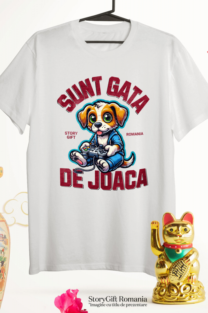 Tricou Femei, Barbati, Copii, Fata, Baiat, Unisex Personalizat Câine cu Manetă Jocuri Video „Sunt Gata de Joacă” - Cadou Personalizat pentru Familie și Prieteni [3]
