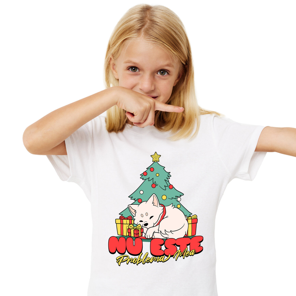 Tricou Femei, Barbati, Copii, Fata, Baiat, Unisex Personalizat Câine Dormind Lângă Brad – Cadouri Colorate și Mesaj Amuzant „Nu Este Problema Mea” [2]