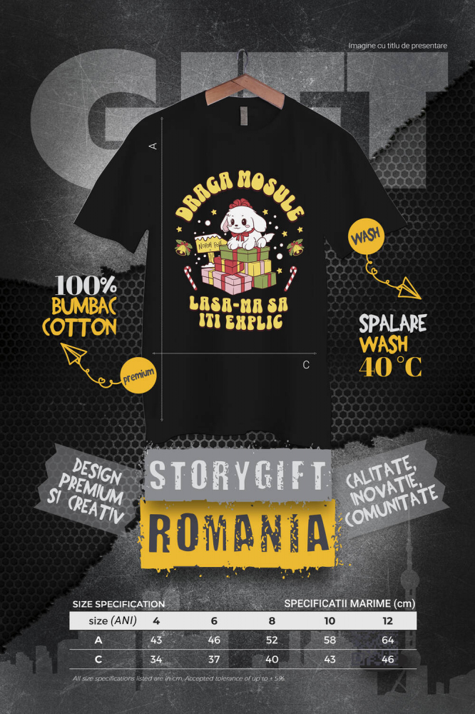 Tricou Femei, Barbati, Copii, Fata, Baiat, Unisex Personalizat Câine Fericit Lângă Turn de Cadouri – „Draga Moșule, Lasă-mă să Îți Explic” [4]