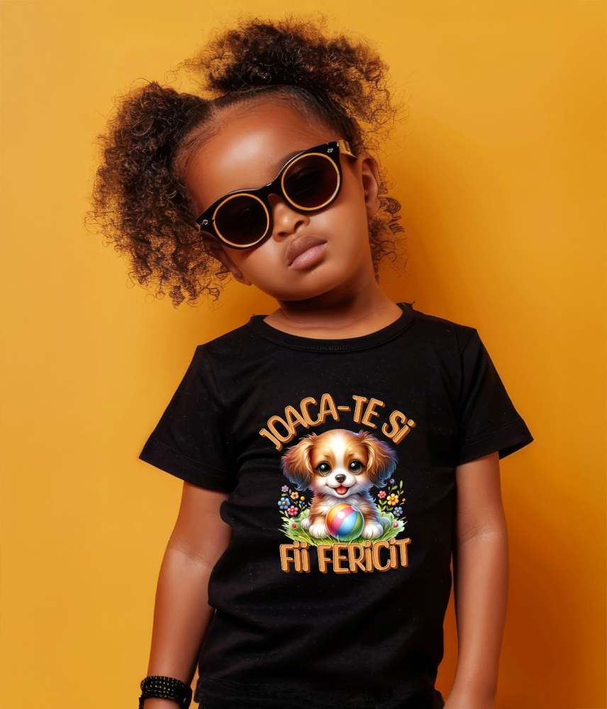 Tricou Femei, Barbati, Copii, Fata, Baiat, Unisex Personalizat Câine Pui Vesel cu Minge Colorată - Cadou Personalizat pentru Copii și Familie [4]