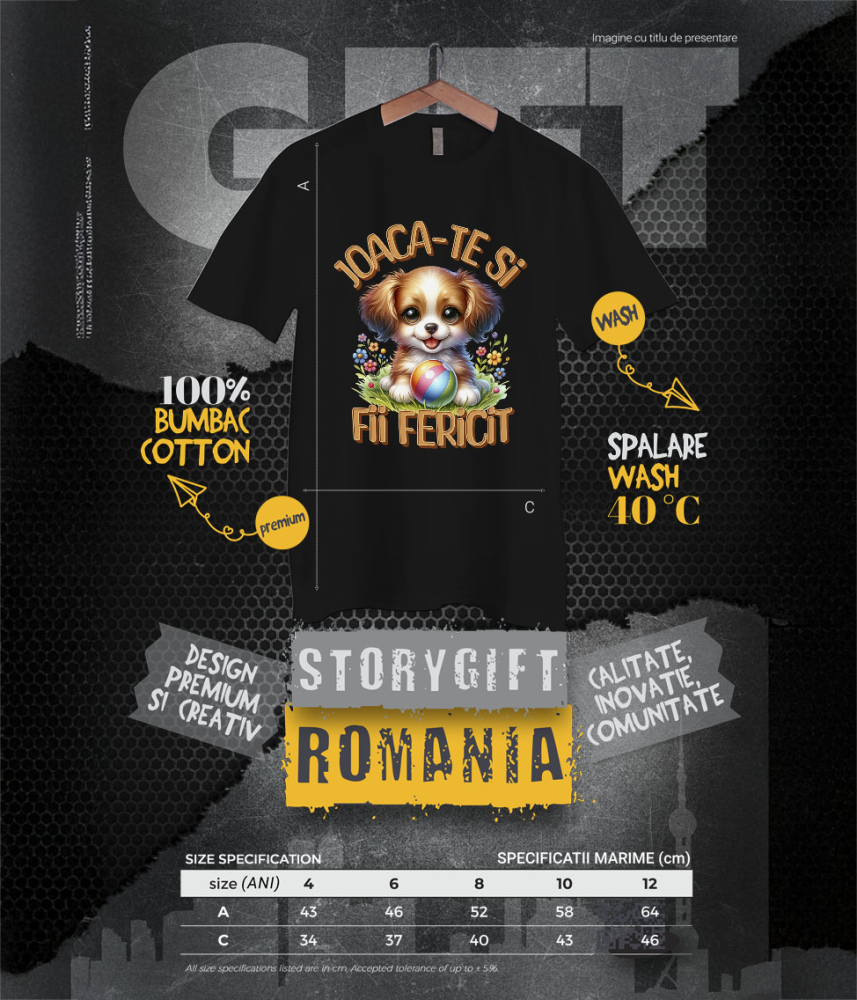 Tricou Femei, Barbati, Copii, Fata, Baiat, Unisex Personalizat Câine Pui Vesel cu Minge Colorată - Cadou Personalizat pentru Copii și Familie [6]