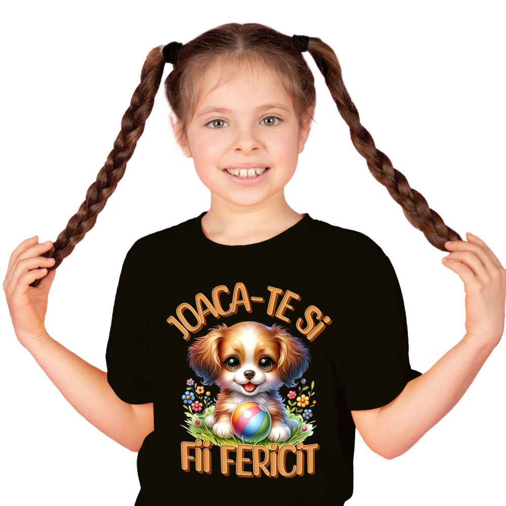 Tricou Femei, Barbati, Copii, Fata, Baiat, Unisex Personalizat Câine Pui Vesel cu Minge Colorată - Cadou Personalizat pentru Copii și Familie [2]