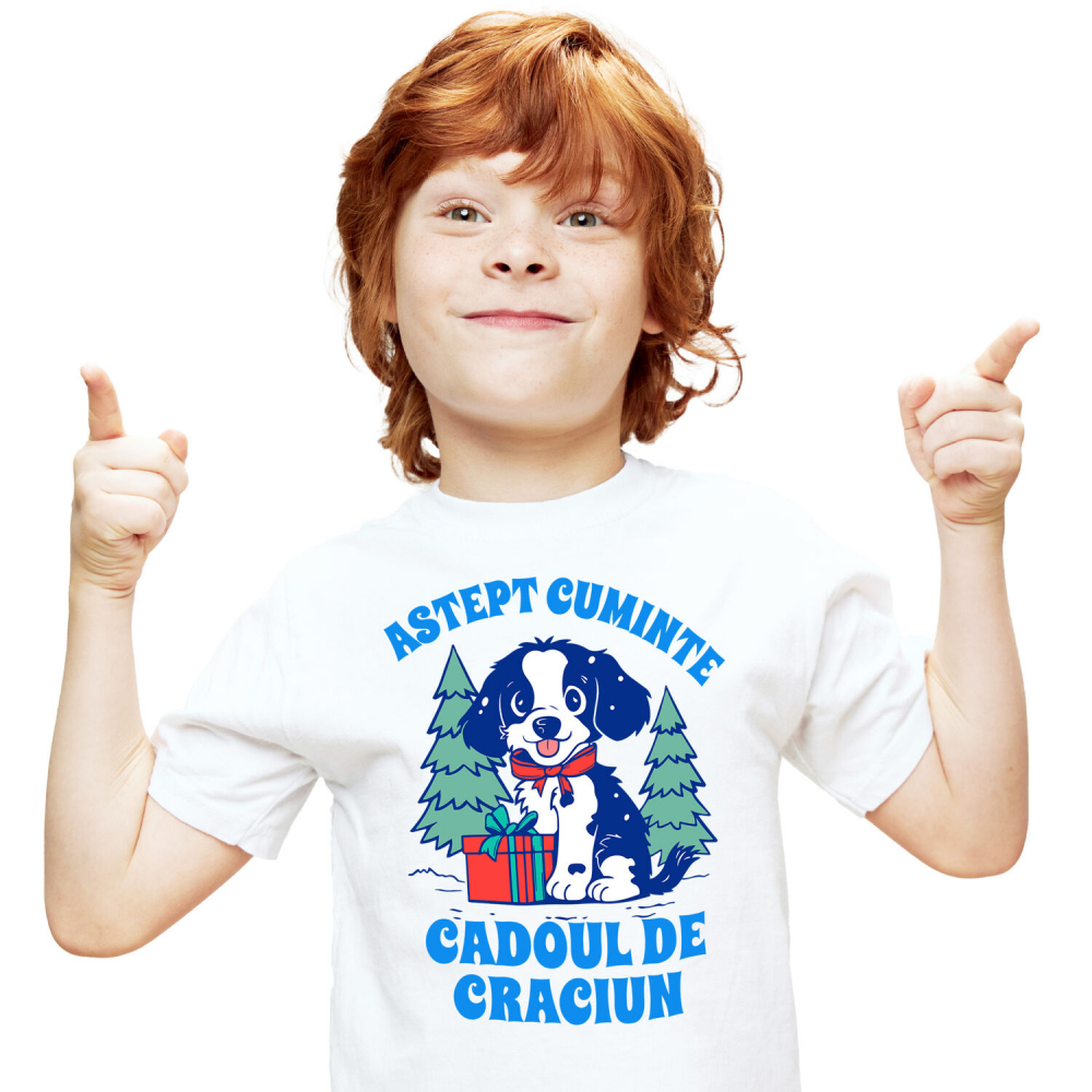 Tricou Femei, Barbati, Copii, Fata, Baiat, Unisex Personalizat Tricou Personalizat Crăciun – Câine Lângă Brad | Cadou Haios [2]