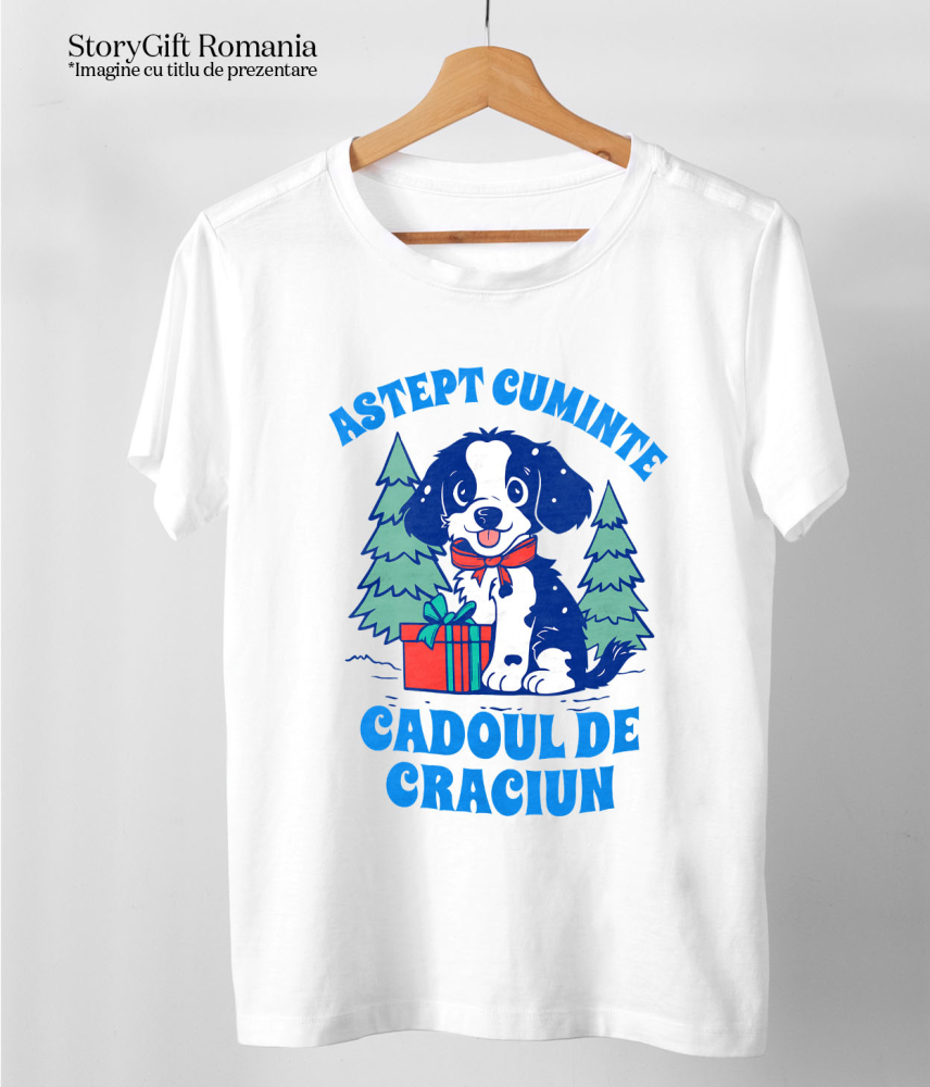 Tricou Femei, Barbati, Copii, Fata, Baiat, Unisex Personalizat Tricou Personalizat Crăciun – Câine Lângă Brad | Cadou Haios [5]