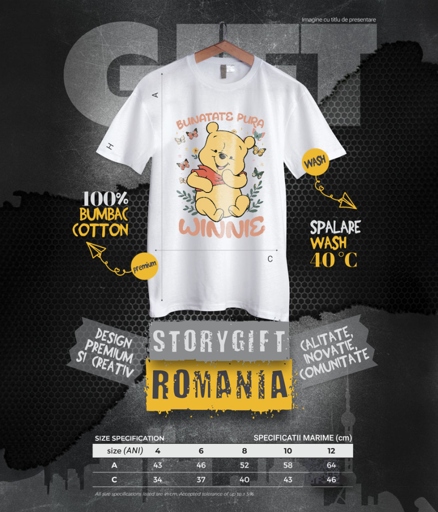Tricou Copii cu Când fluturii danseaza, Winnie zambeste 100% Bumbac, Alb, 4 Ani [6]