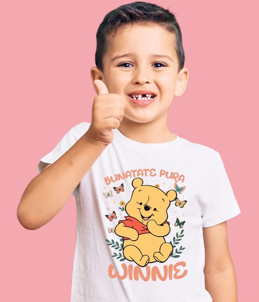 Tricou Copii cu Când fluturii danseaza, Winnie zambeste 100% Bumbac, Alb, 4 Ani [4]