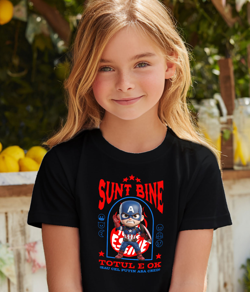 Tricou Copii cu Capitanul America, Ok, Sarcastic, Nervos, Iritat 100% Bumbac, Negru, 10 Ani [4]