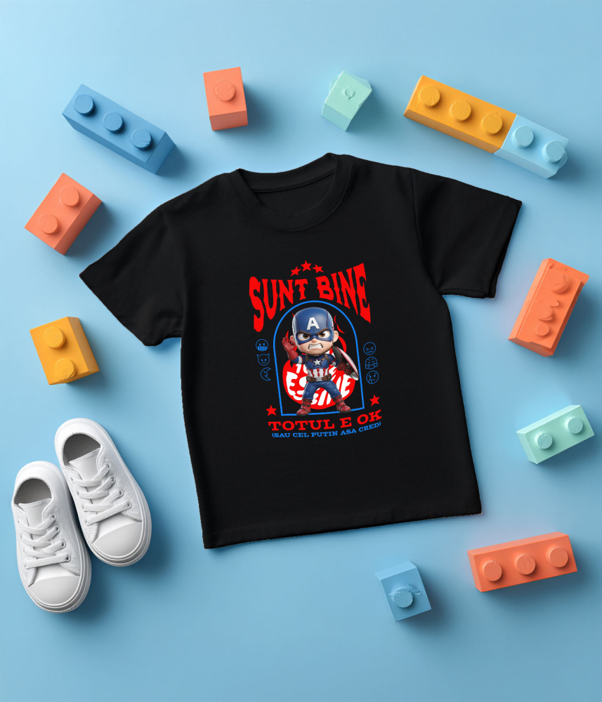 Tricou Copii cu Capitanul America, Ok, Sarcastic, Nervos, Iritat 100% Bumbac, Negru, 10 Ani [5]