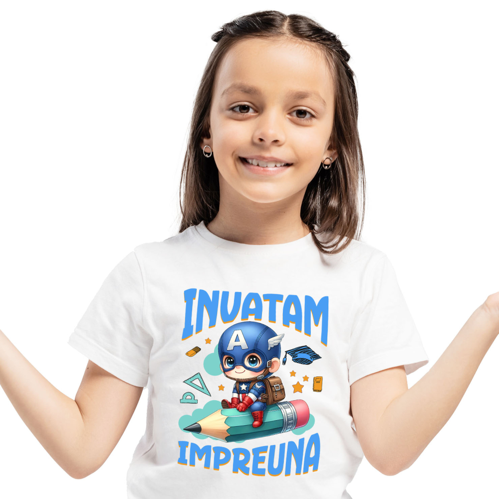 Tricou Copii cu Captain America – Crestem Impreuna In Lumea Eroilor 100% Bumbac, Alb, 6 Ani [2]