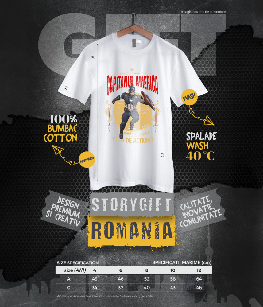 Tricou Copii cu Captain America - Drumeție cu Spirit de Erou și Magie Disney 100% Bumbac, Alb, 12 Ani [6]