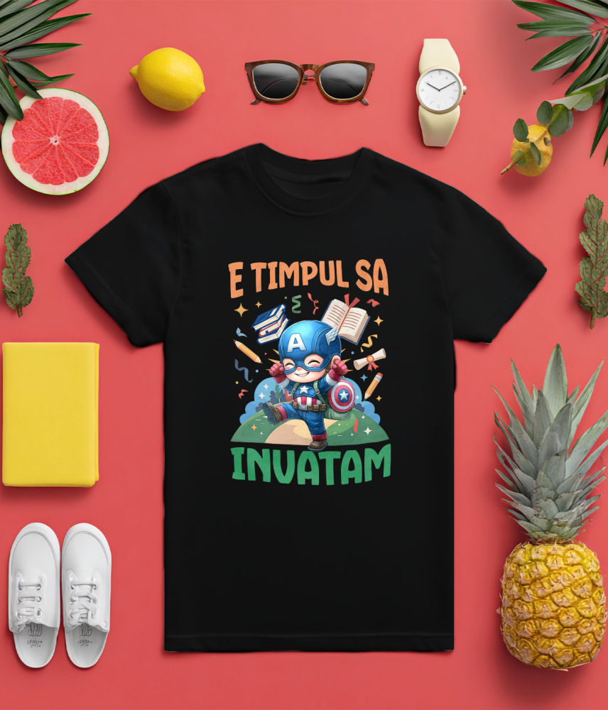 Tricou Copii cu Captain America: Primele Lecții 100% Bumbac, Negru, 10 Ani [5]
