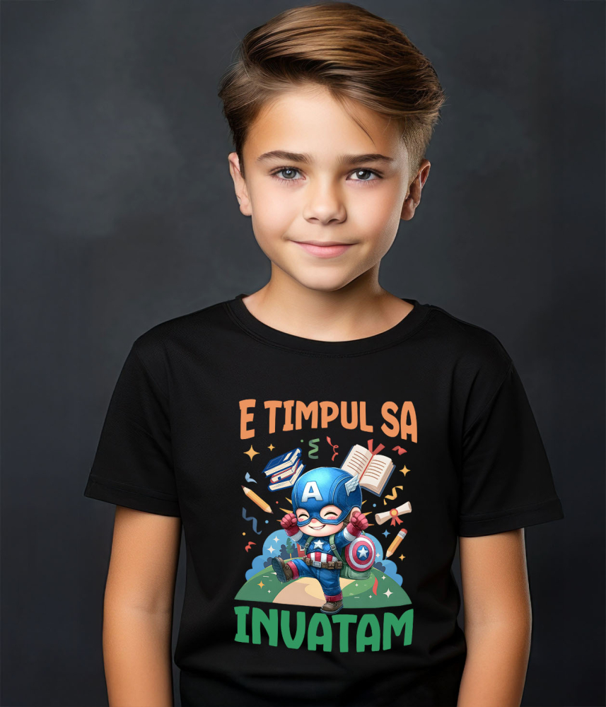 Tricou Copii cu Captain America: Primele Lecții 100% Bumbac, Negru, 10 Ani [3]